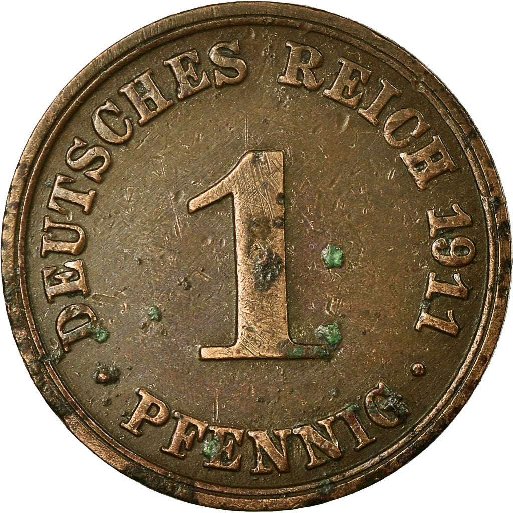 Moneda, ALEMANIA - IMPERIO, Wilhelm II, Pfennig, 1911, Berlin, BC+, Cobre, KM:10