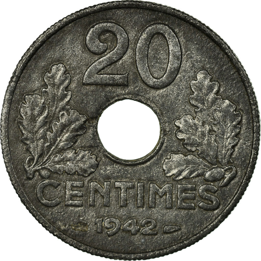 Coin, France, État français, 20 Centimes, 1942, Paris, EF(40-45), Zinc