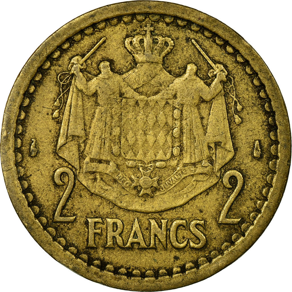 Moneta, Monaco, Louis II, 2 Francs, 1943, Poissy, MB+, Bronzo-alluminio, KM:121