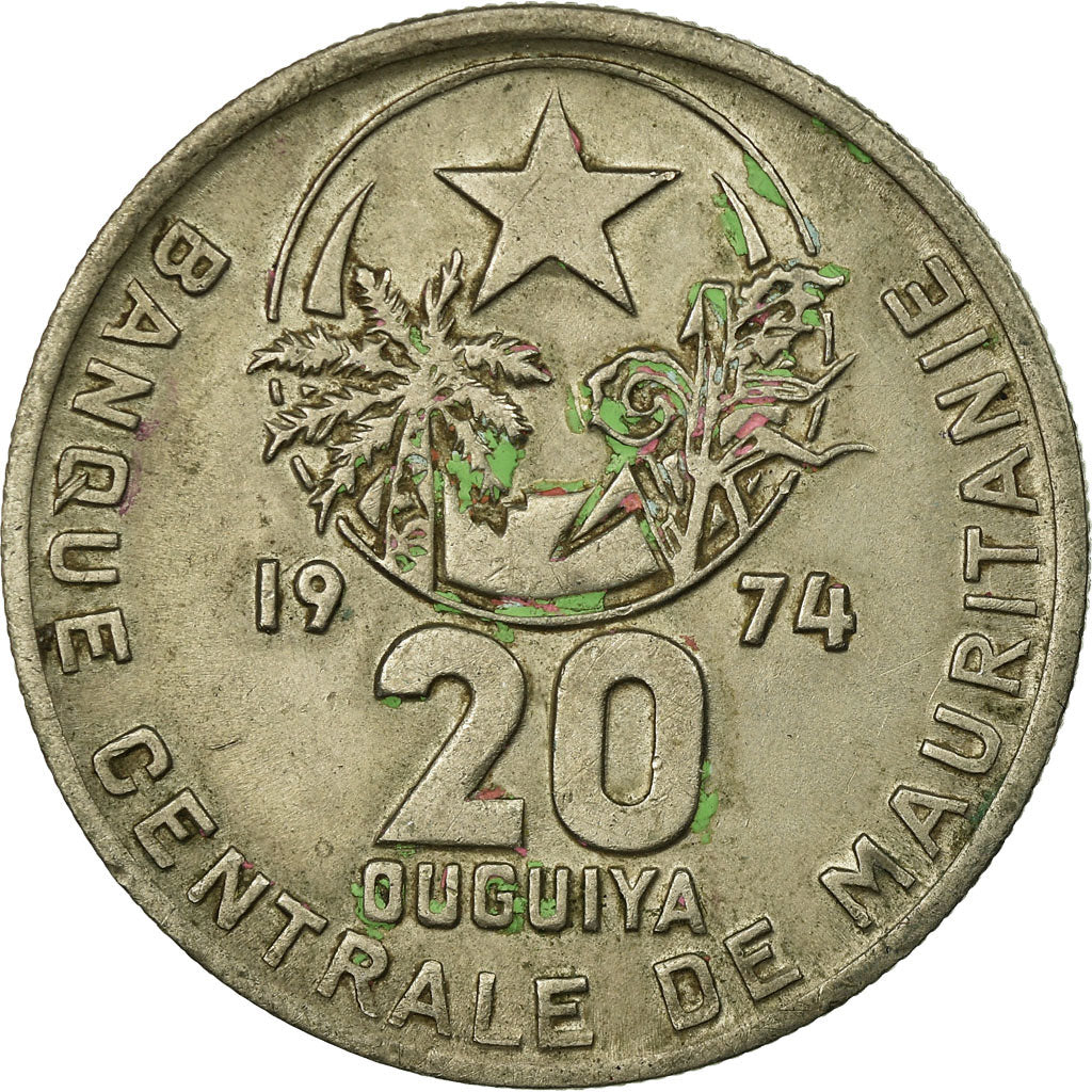 Monnaie, Mauritanie, 20 Ouguiya, 1974/AH1394, TB+, Copper-nickel, KM:5