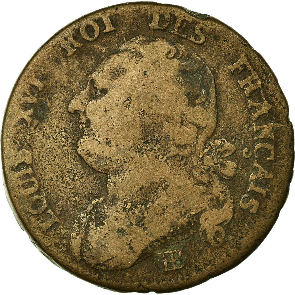 Moneda, Francia, 12 deniers français, 12 Deniers, 1792, Strasbourg, BC+