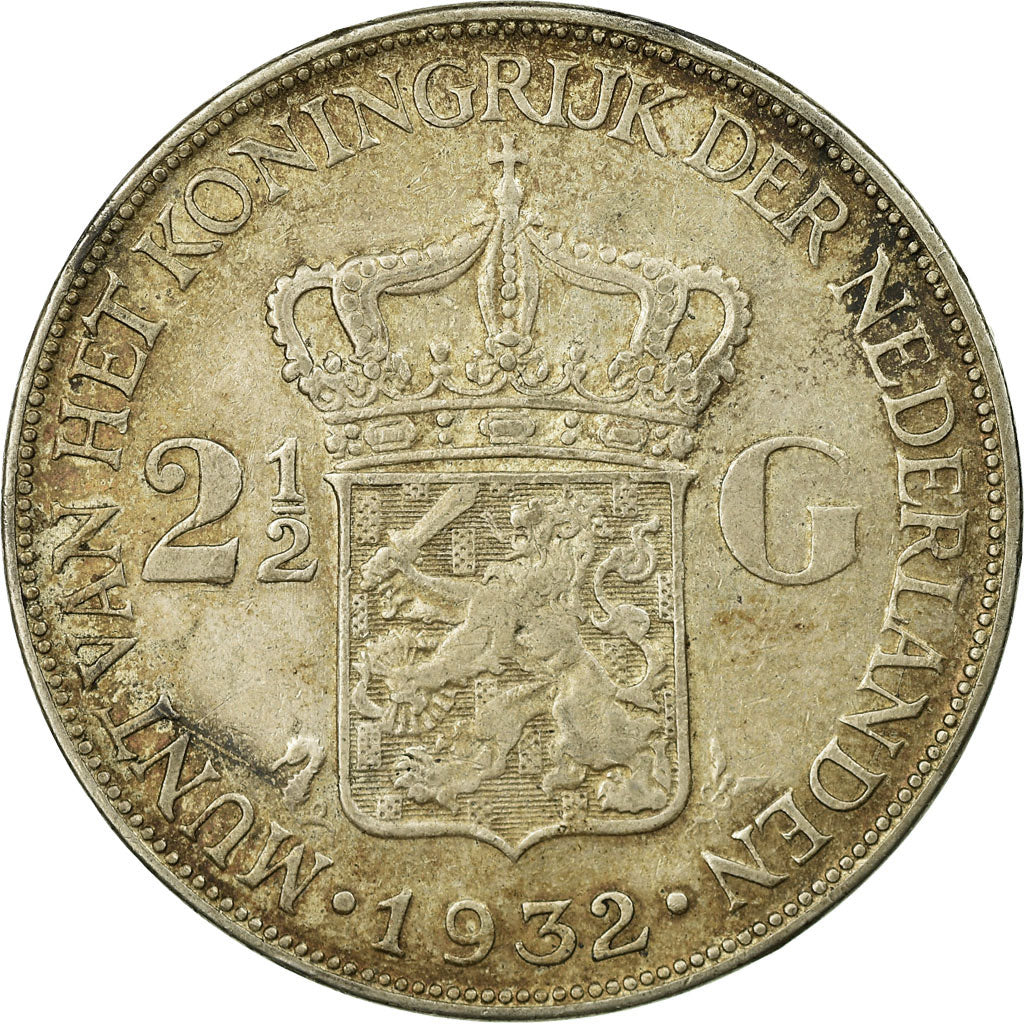 Coin, Netherlands, Wilhelmina I, 2-1/2 Gulden, 1932, EF(40-45), Silver, KM:165