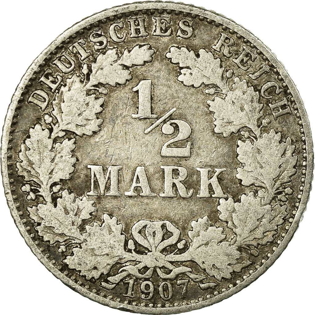 Münze, GERMANY - EMPIRE, 1/2 Mark, 1907, Munich, SS, Silber, KM:17