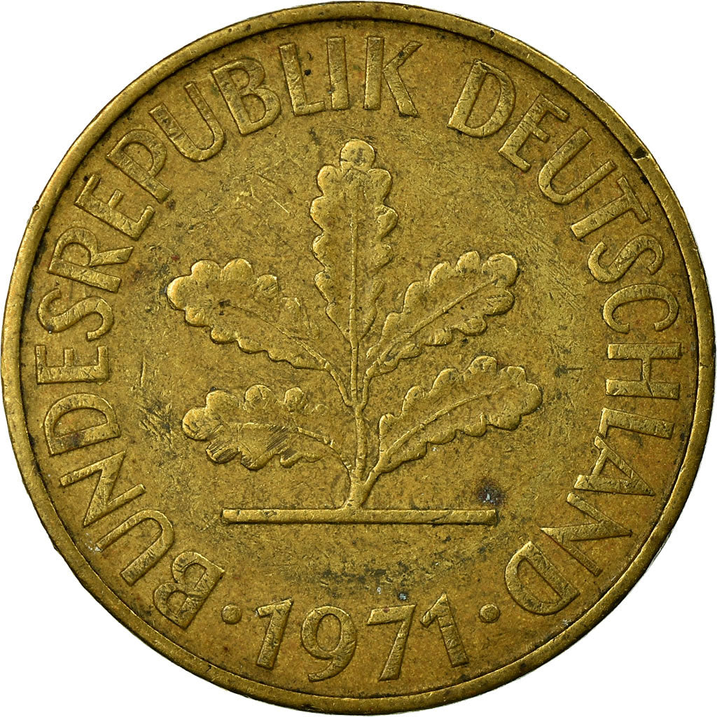 Coin, GERMANY - FEDERAL REPUBLIC, 10 Pfennig, 1971, Karlsruhe, VF(20-25), Brass