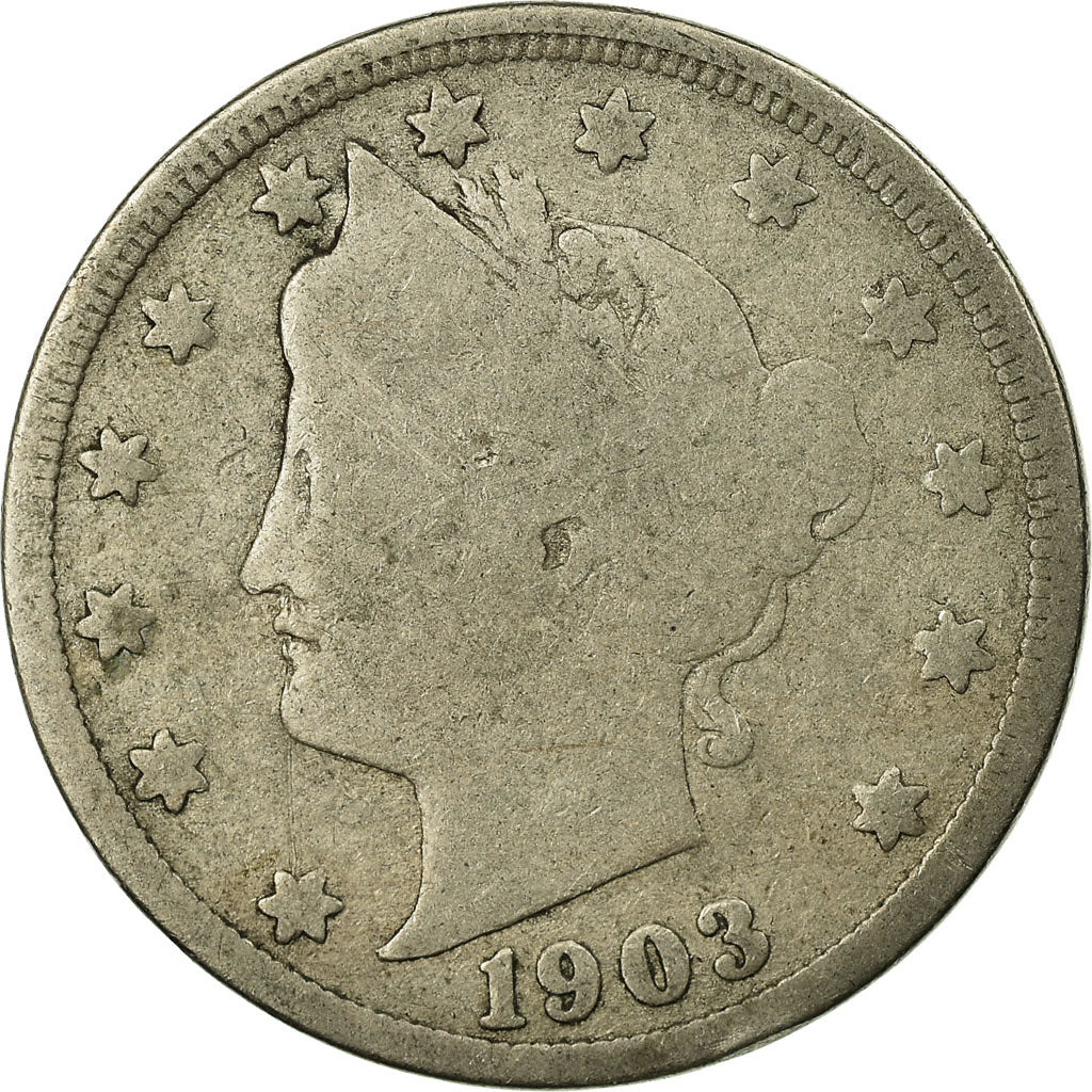 Moneta, USA, Liberty Nickel, 5 Cents, 1903, U.S. Mint, Philadelphia, VG(8-10)