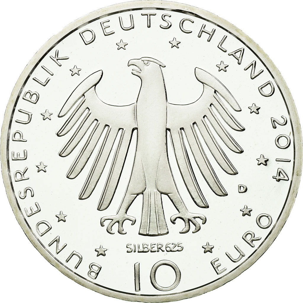 Niemcy, 10 Euro, 2014, Munich, MS(65-70), Srebro, KM:330a