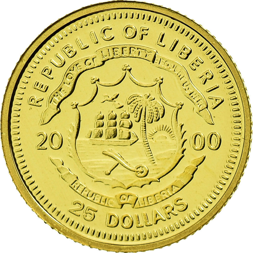 Coin, Liberia, 25 Dollars, 2000, American Mint, MS(65-70), Gold, KM:627
