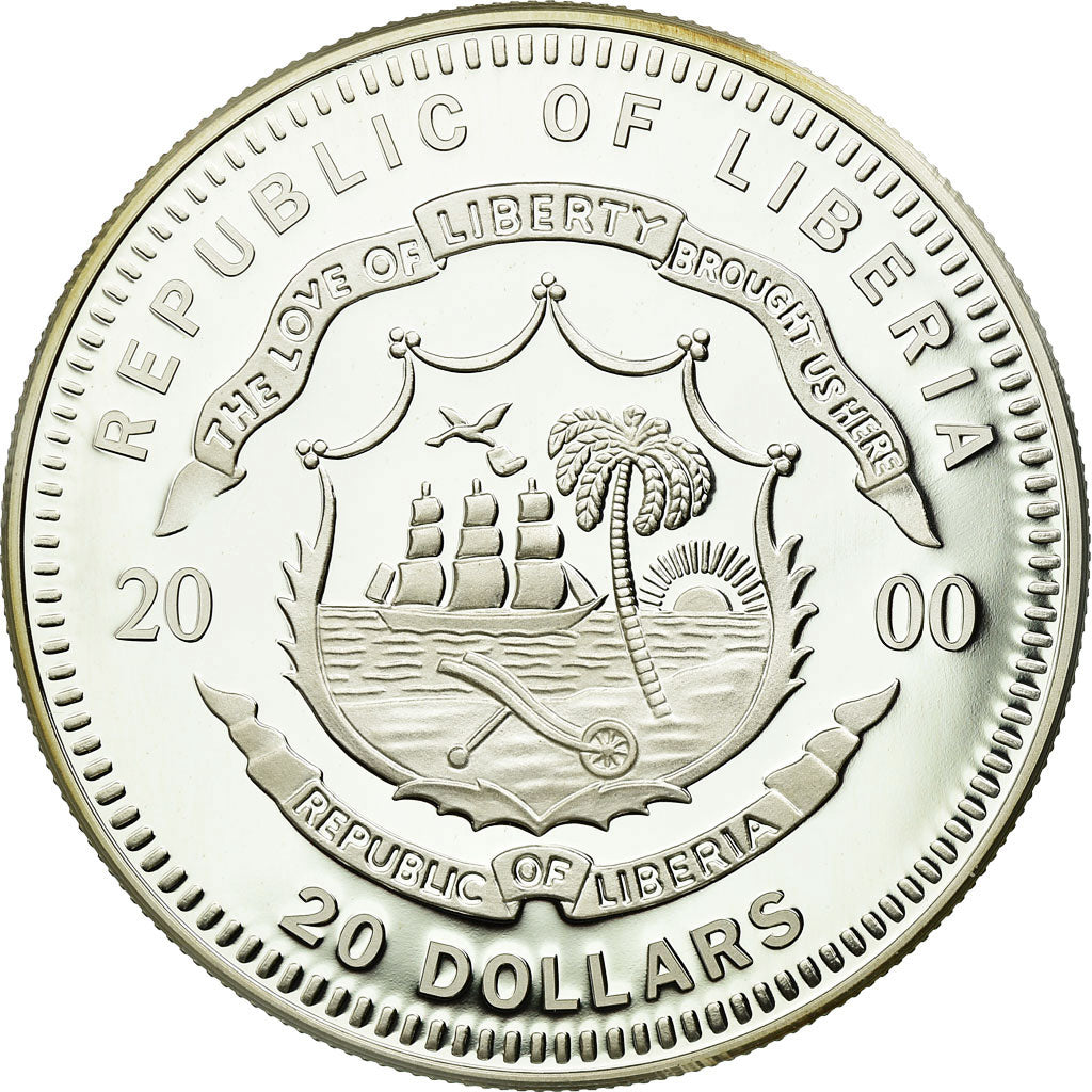 Moneta, Liberia, 20 Dollars, 2000, MS(65-70), Srebro, KM:488