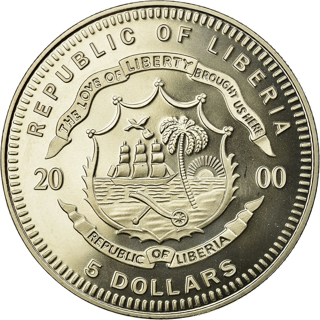 Coin, Liberia, 5 Dollars, 2000, MS(65-70), Copper-nickel, KM:735