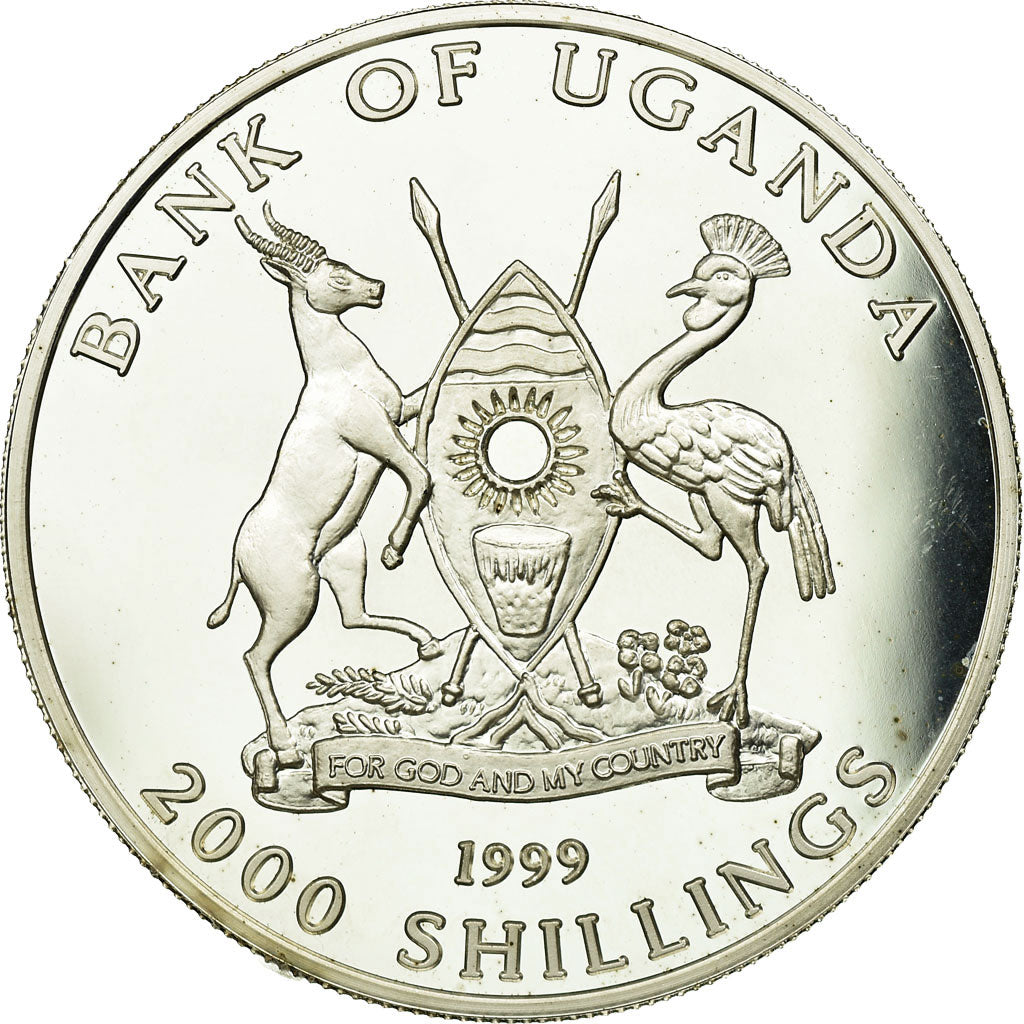 Moneta, Uganda, 2000 Shillings, 1999, MS(65-70), Srebro, KM:95