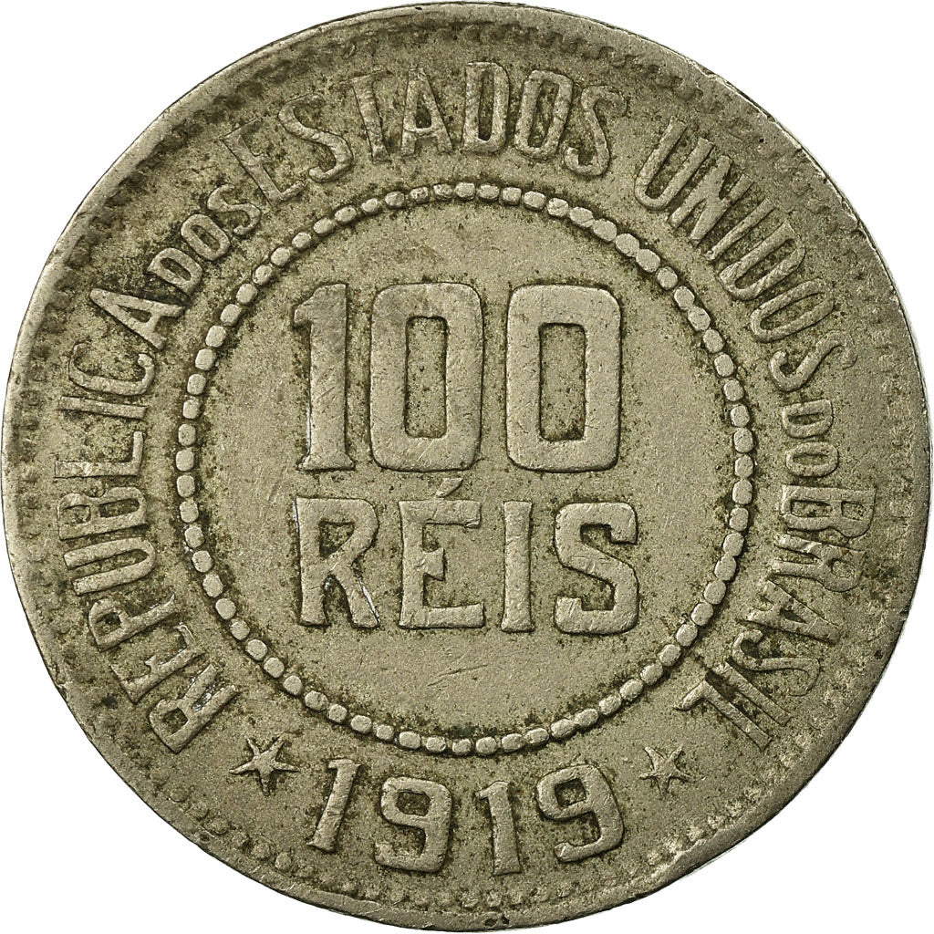 Coin, Brazil, 100 Reis, 1919, VF(30-35), Copper-nickel, KM:518