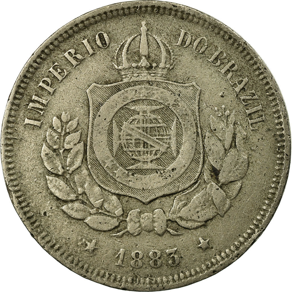 Coin, Brazil, Pedro II, 100 Reis, 1883, EF(40-45), Copper-nickel, KM:477