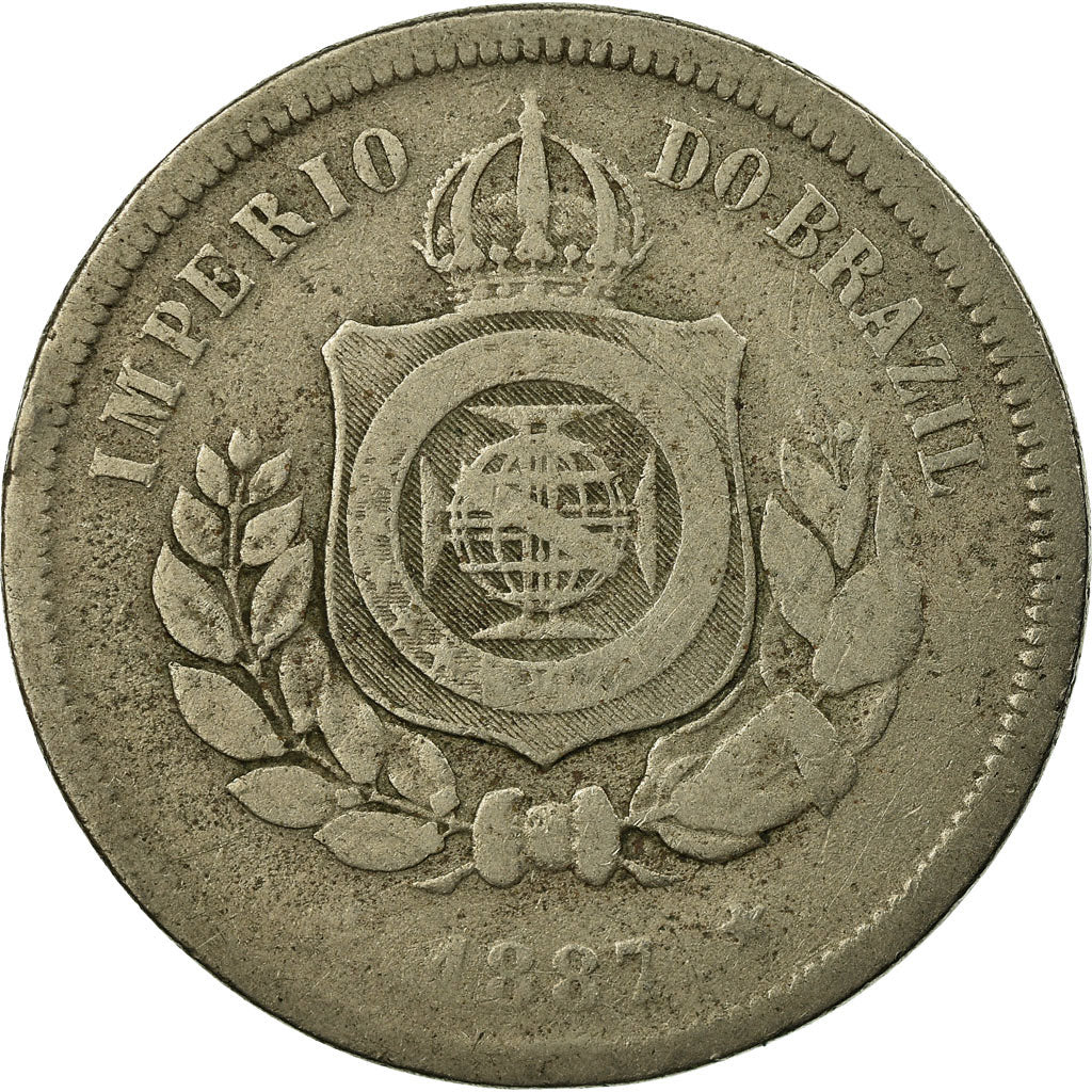 Coin, Brazil, Pedro II, 100 Reis, 1887, VF(20-25), Copper-nickel, KM:483