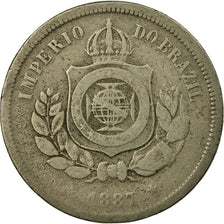 Coin, Brazil, Pedro II, 100 Reis, 1887, VF(20-25), Copper-nickel, KM:483