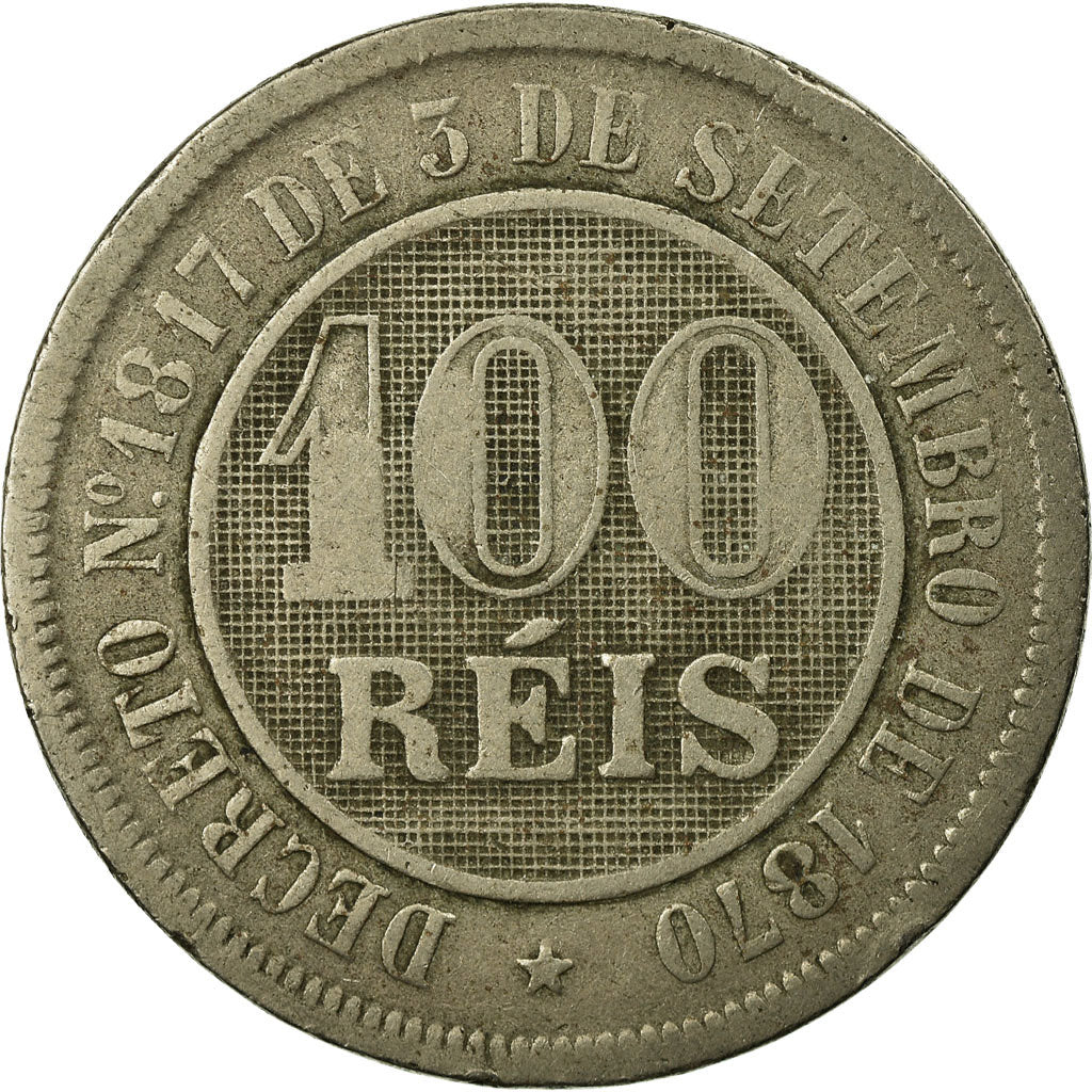 Coin, Brazil, Pedro II, 100 Reis, 1887, VF(20-25), Copper-nickel, KM:483