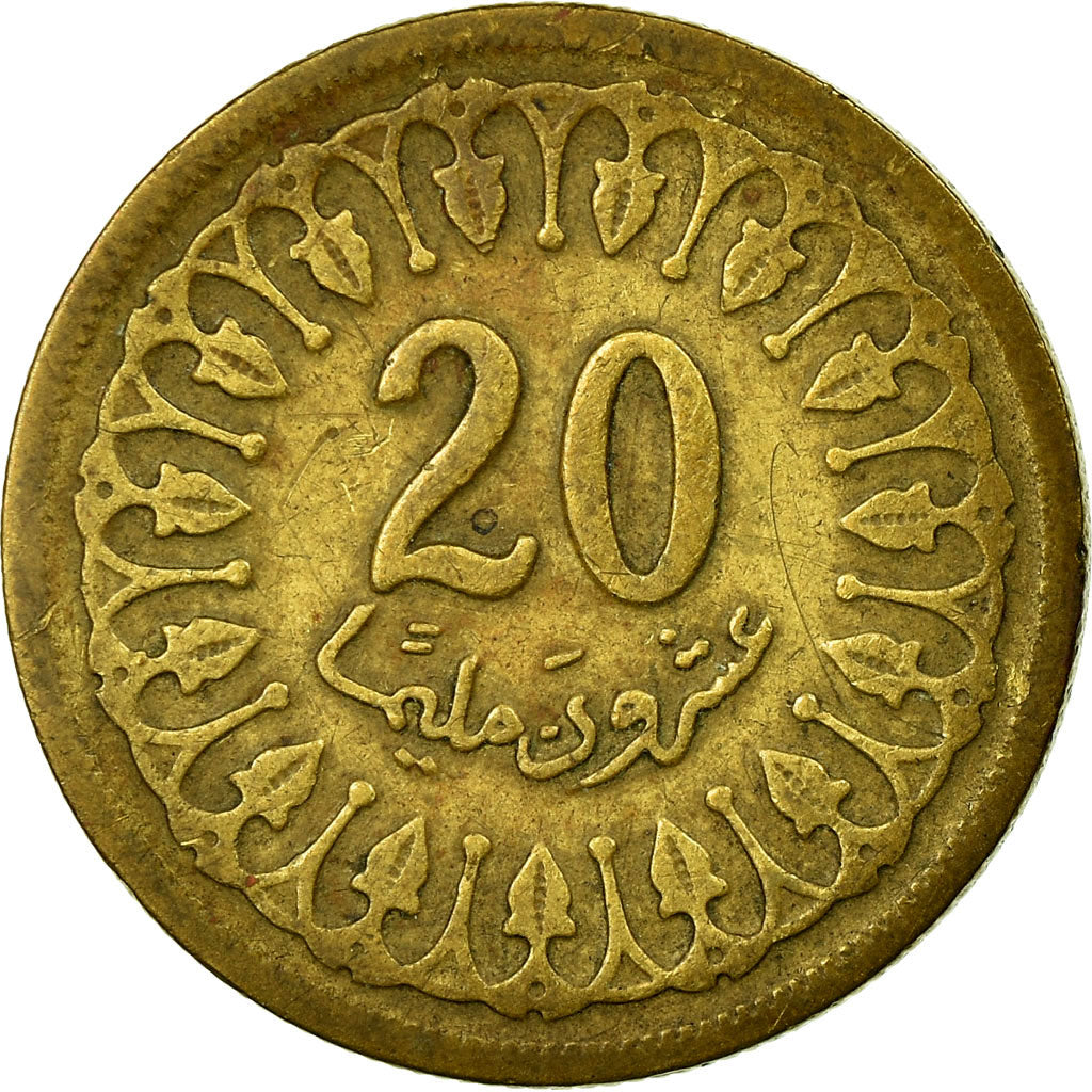 Moneta, Tunisia, 20 Millim, AH 1380/1960, Paris, VF(30-35), Mosiądz, KM:307