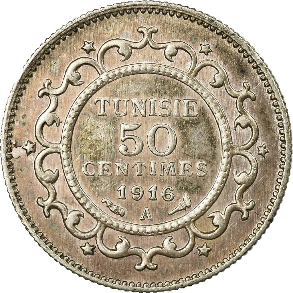 Coin, Tunisia, Muhammad al-Nasir Bey, 50 Centimes, 1916/AH1335, Paris