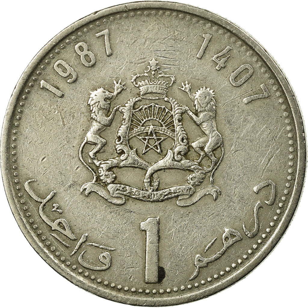 Moneda, Marruecos, al-Hassan II, Dirham, 1987/AH1407, Paris, BC+, Cobre -