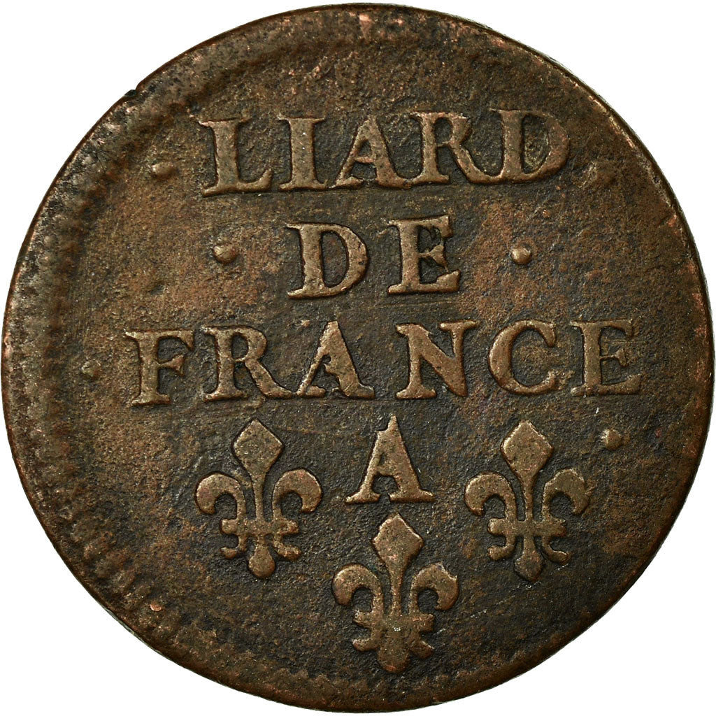 Moeda, França, Liard de France, 1657, Corbeil, VF(20-25), Cobre, C2G:22