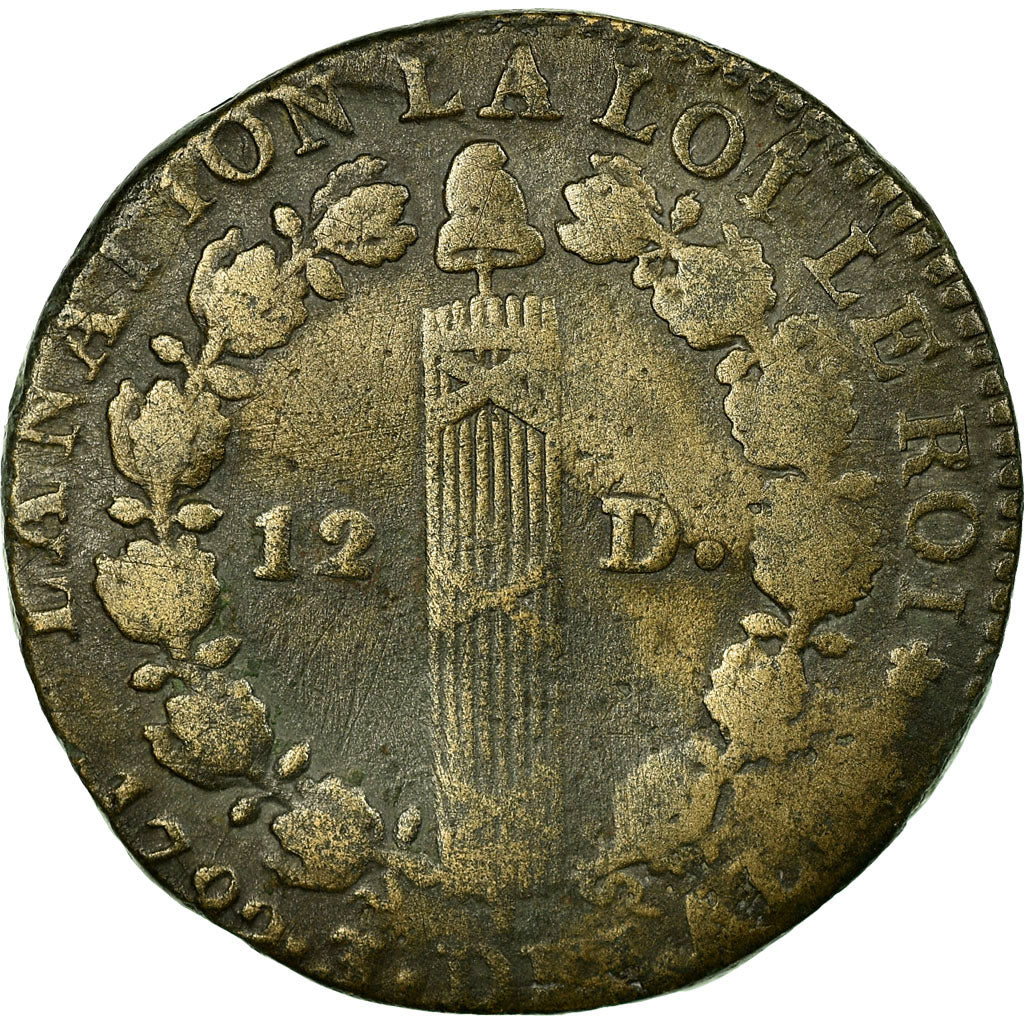 Münze, Frankreich, 12 Deniers, 1792 (An 3), Paris, SGE+, Métal de cloche