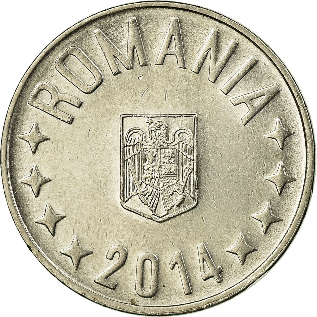 Moeda, Roménia, 10 Bani, 2014, AU(55-58), Aço Revestido a Níquel