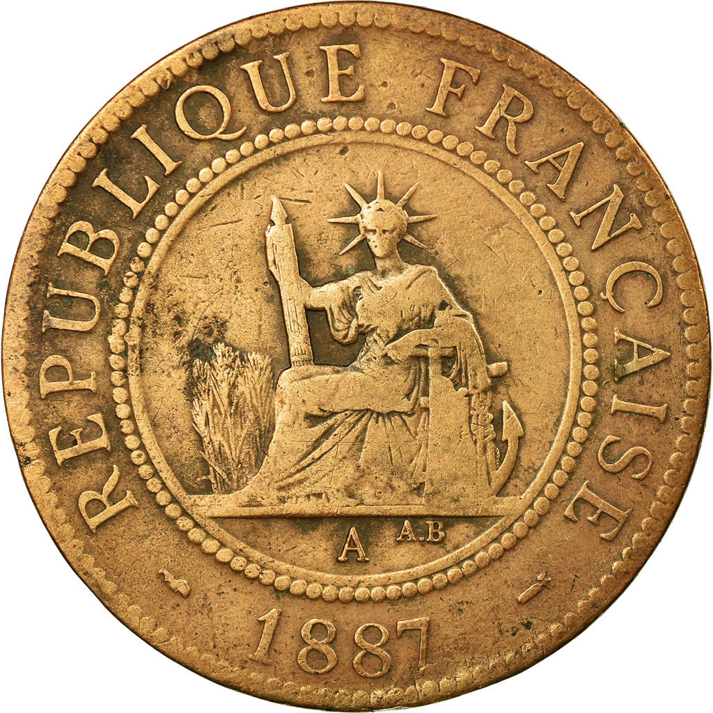 Coin, FRENCH INDO-CHINA, Cent, 1887, Paris, VF(20-25), Bronze, KM:1