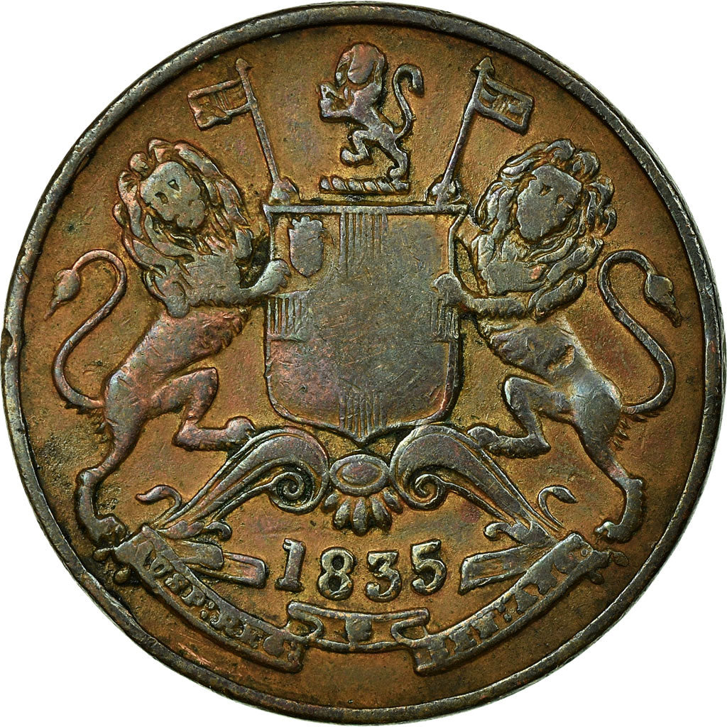 Coin, INDIA-BRITISH, 1/2 Anna, 1835, EF(40-45), Copper, KM:447.1