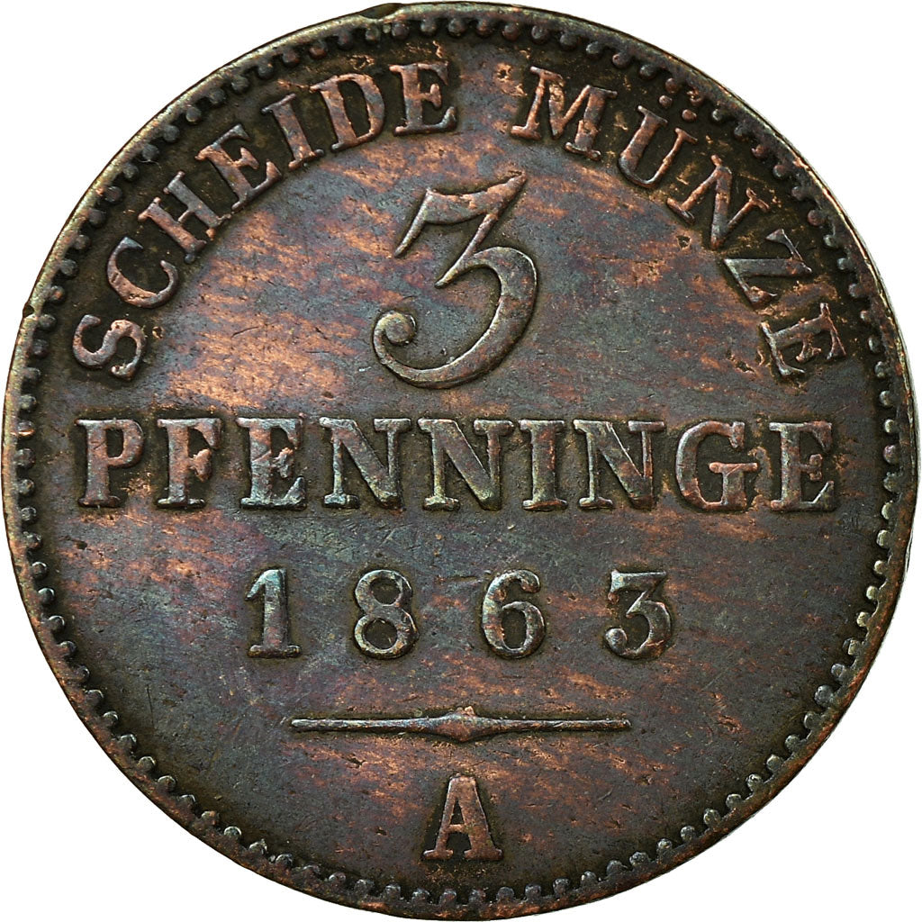 Münze, Deutsch Staaten, PRUSSIA, Wilhelm I, 3 Pfennig, 1863, Berlin, SS