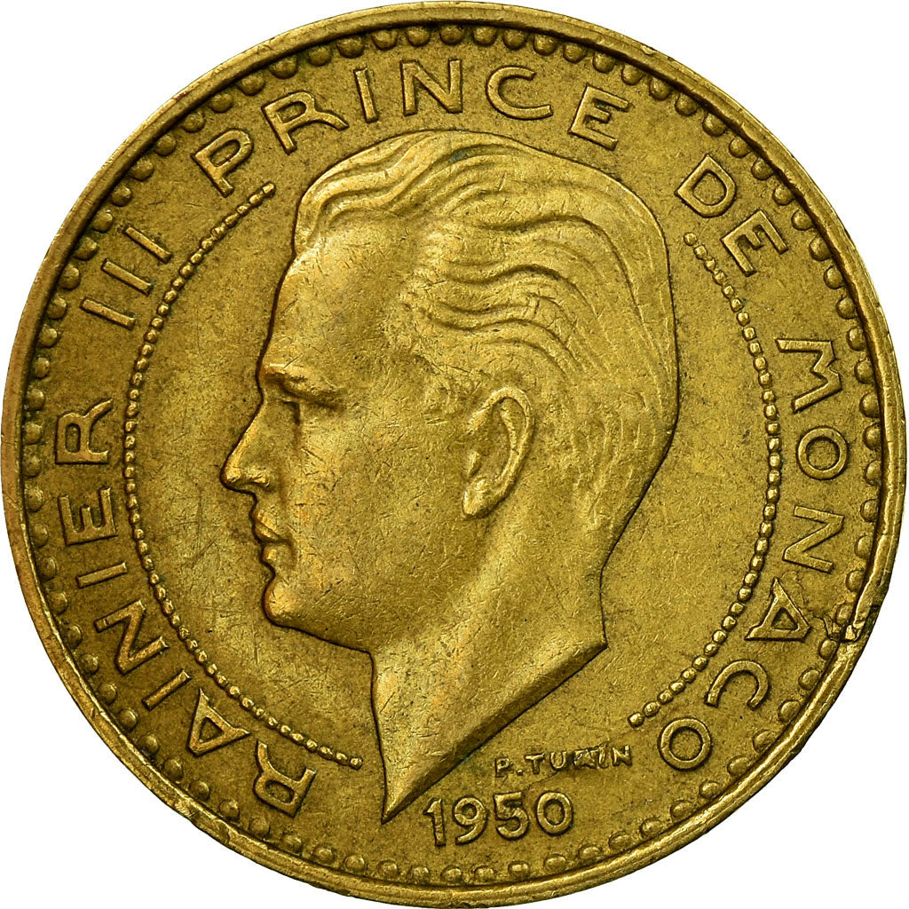 Coin, Monaco, Rainier III, 20 Francs, Vingt, 1950, VF(30-35), Aluminum-Bronze