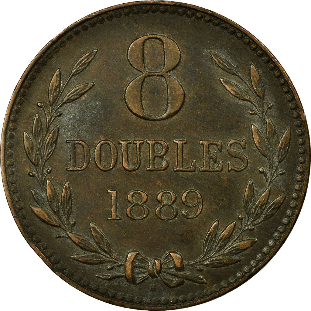 Coin, Guernsey, 8 Doubles, 1889, Heaton, Birmingham, EF(40-45), Bronze, KM:7