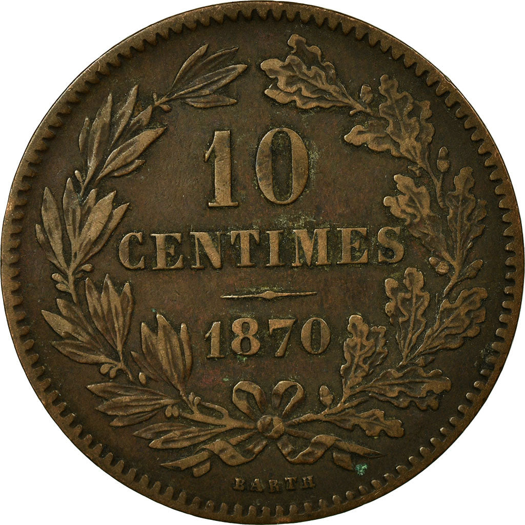 Coin, Luxembourg, William III, 10 Centimes, 1870, Utrecht, EF(40-45), Bronze