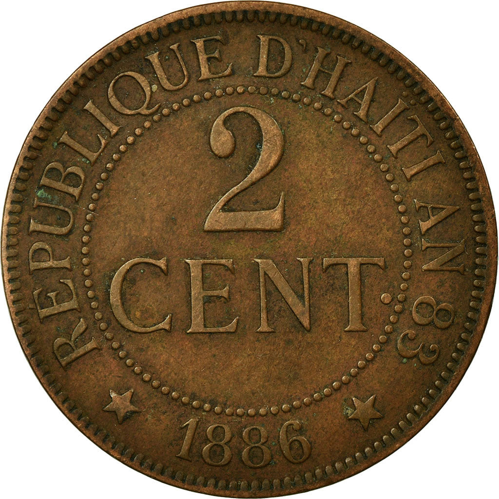 Moneta, Haiti, 2 Centimes, 1886, EF(40-45), Bronze, KM:49