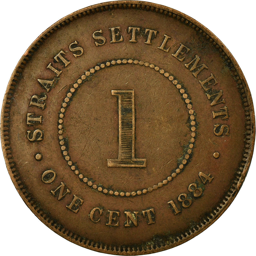 Moneda, Colonias del Estrecho, Victoria, Cent, 1884, BC+, Bronce, KM:9a