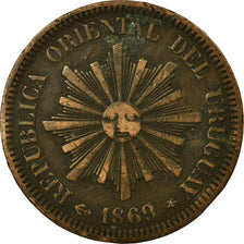 Coin, Uruguay, 2 Centesimos, 1869, Uruguay Mint, Birmingham, VF(30-35), Bronze