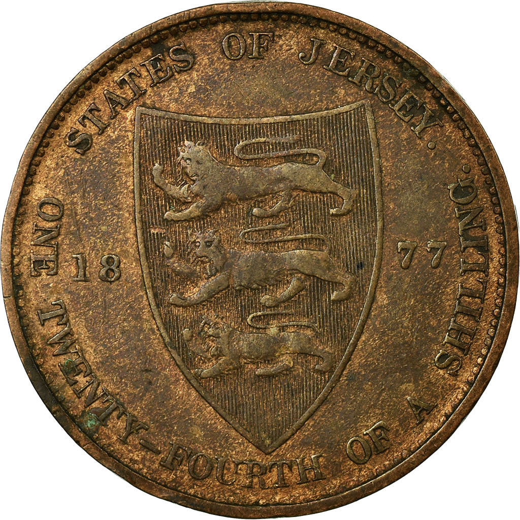 Coin, Jersey, Victoria, 1/24 Shilling, 1877, VF(30-35), Bronze, KM:7