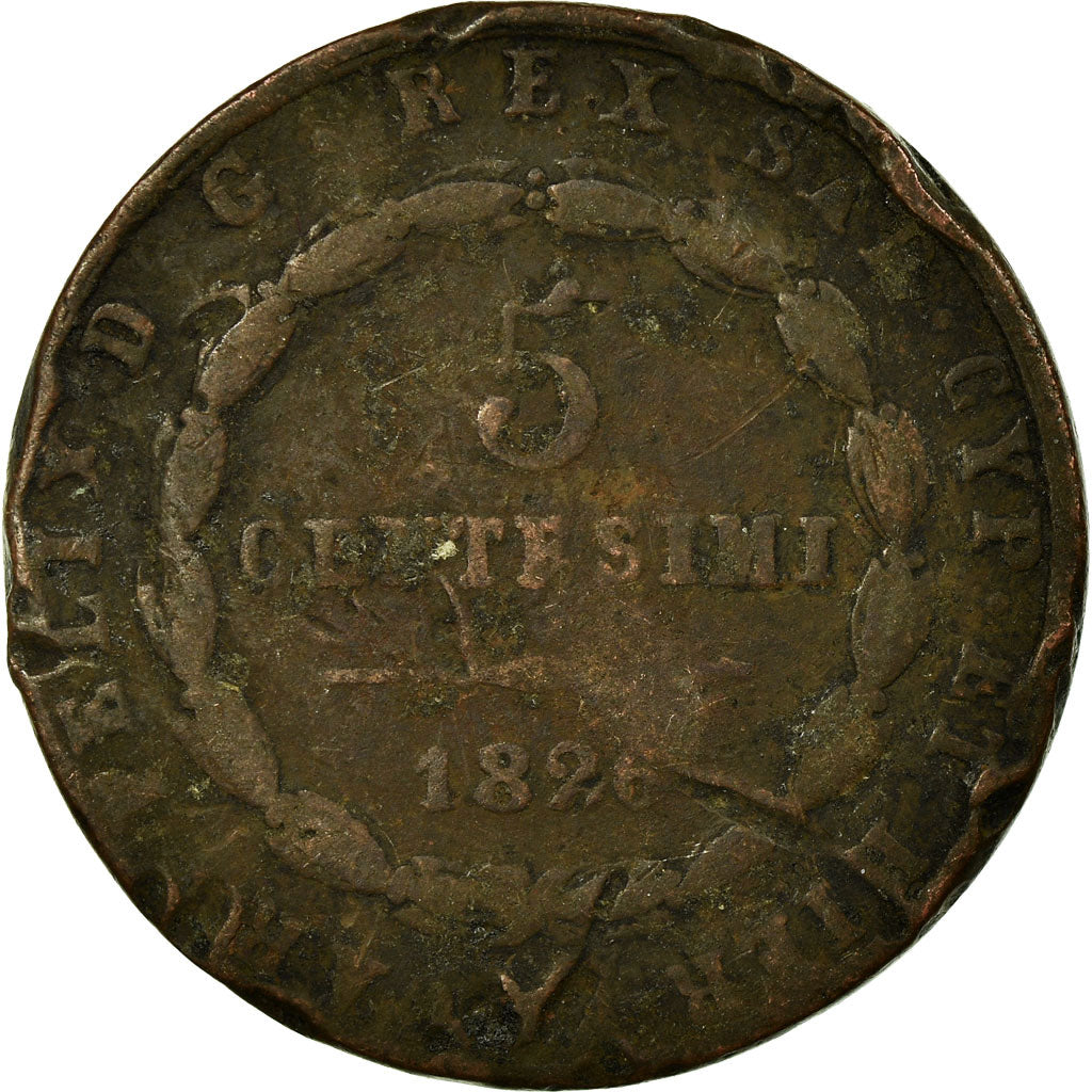 Moneda, Estados italianos, SARDINIA, Carlo Felice, 5 Centesimi, 1826, Torino