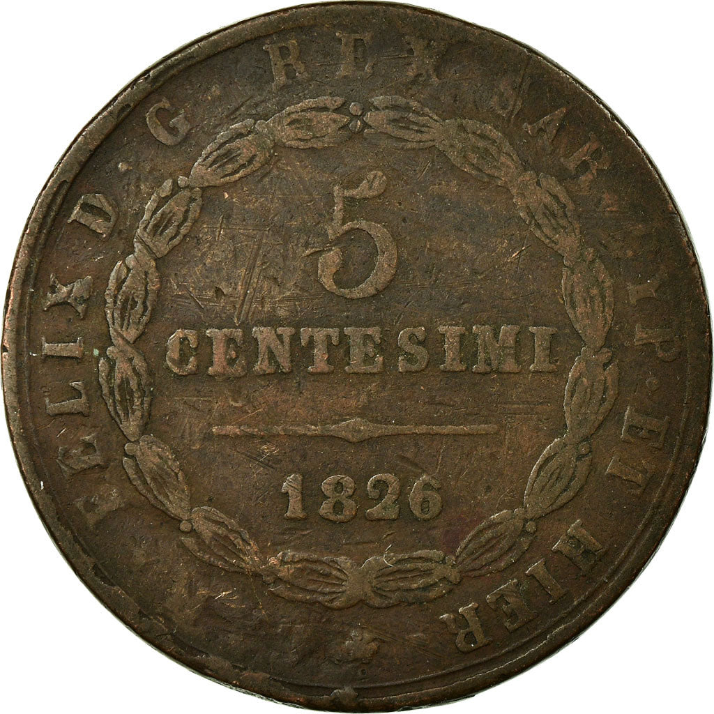 Moeda, ESTADOS ITALIANOS, SARDINIA, Carlo Felice, 5 Centesimi, 1826, Genoa