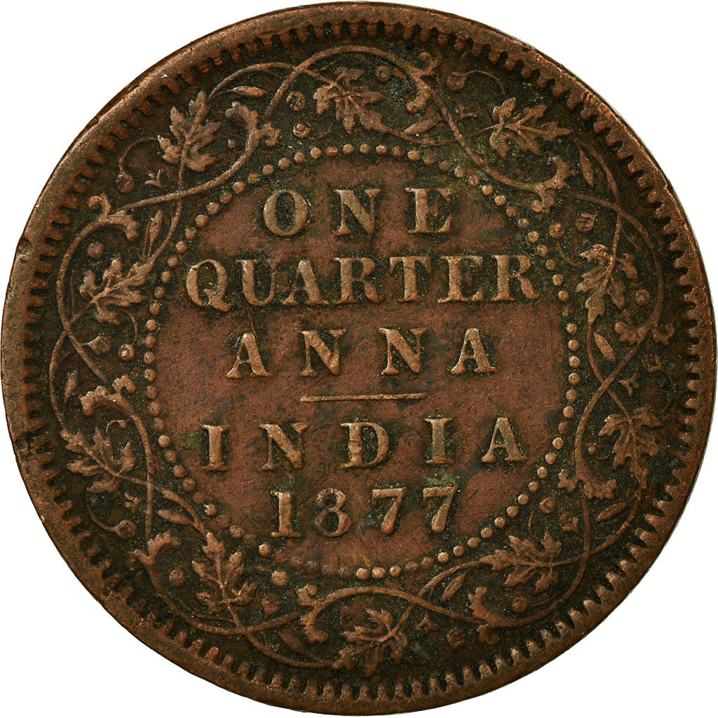 Coin, INDIA-BRITISH, Victoria, 1/4 Anna, 1877, EF(40-45), Copper, KM:486