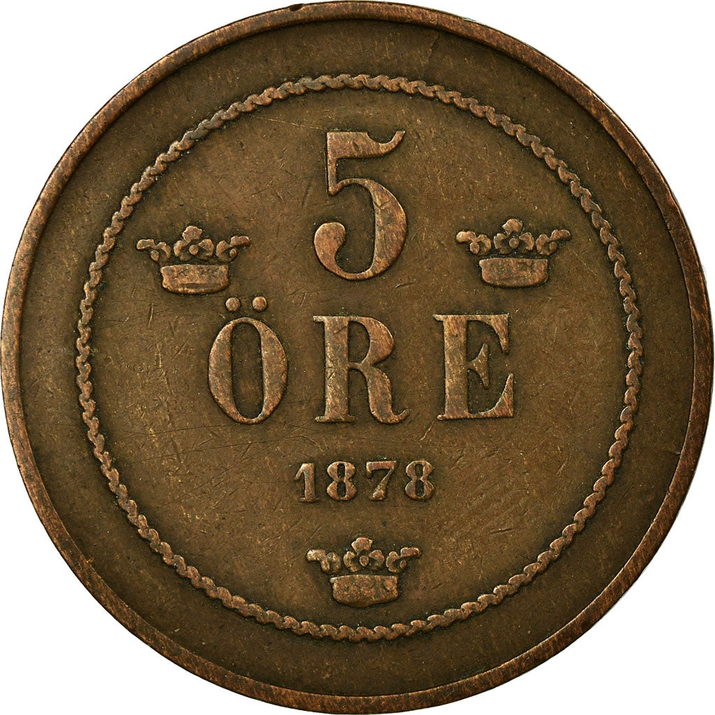 Coin, Sweden, Oscar II, 5 Öre, 1878, EF(40-45), Bronze, KM:736