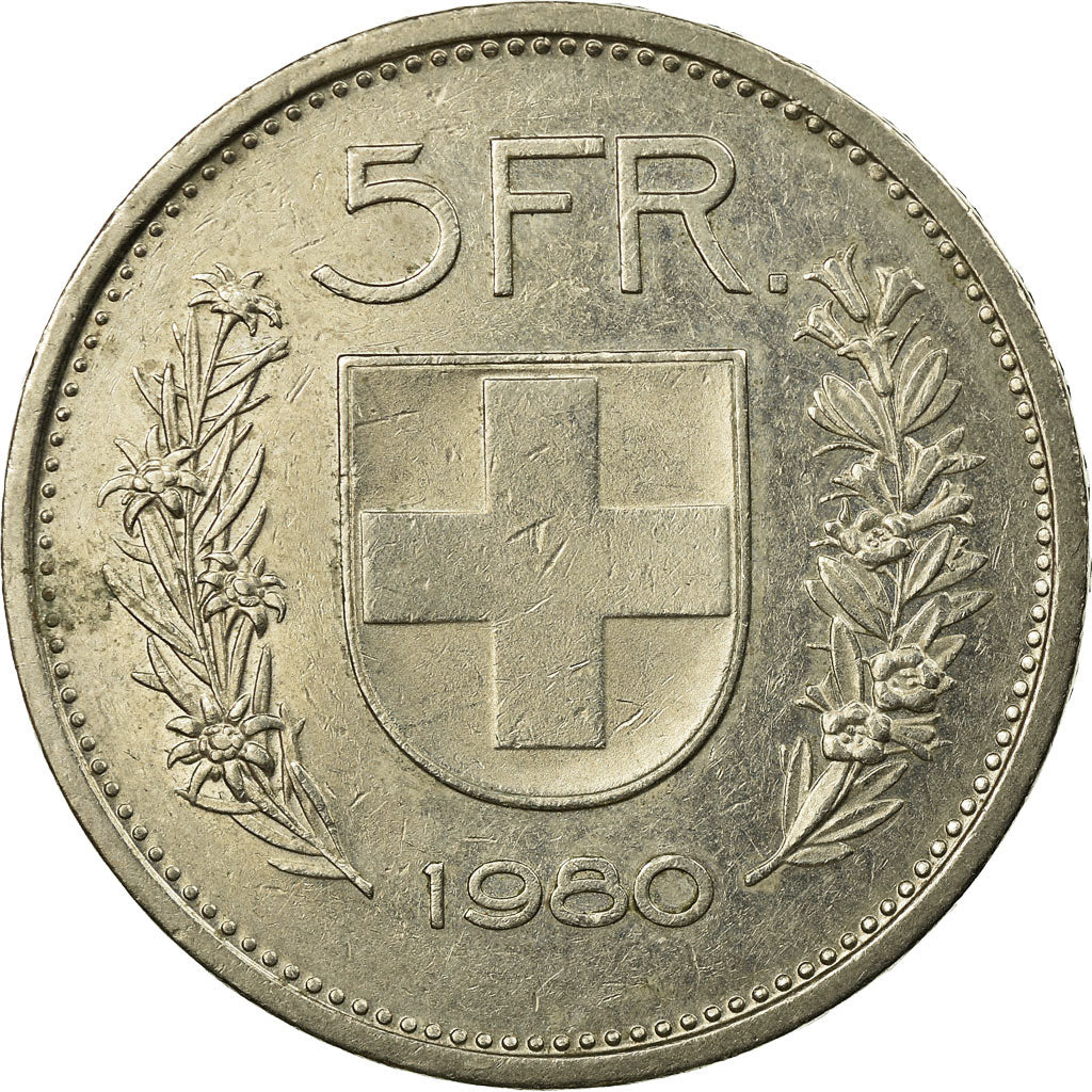 Coin, Switzerland, 5 Francs, 1980, Bern, EF(40-45), Copper-nickel, KM:40a.1