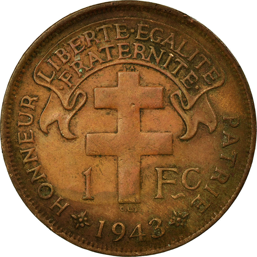 Coin, Madagascar, Franc, 1943, Pretoria, VF(30-35), Bronze, KM:2