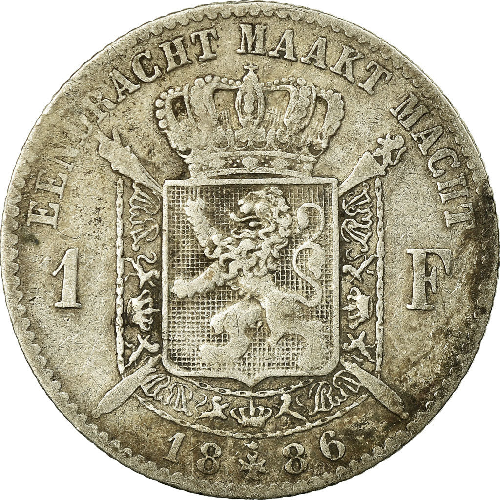 Munten, België, Leopold II, Franc, 1886, FR, Zilver, KM:29.1