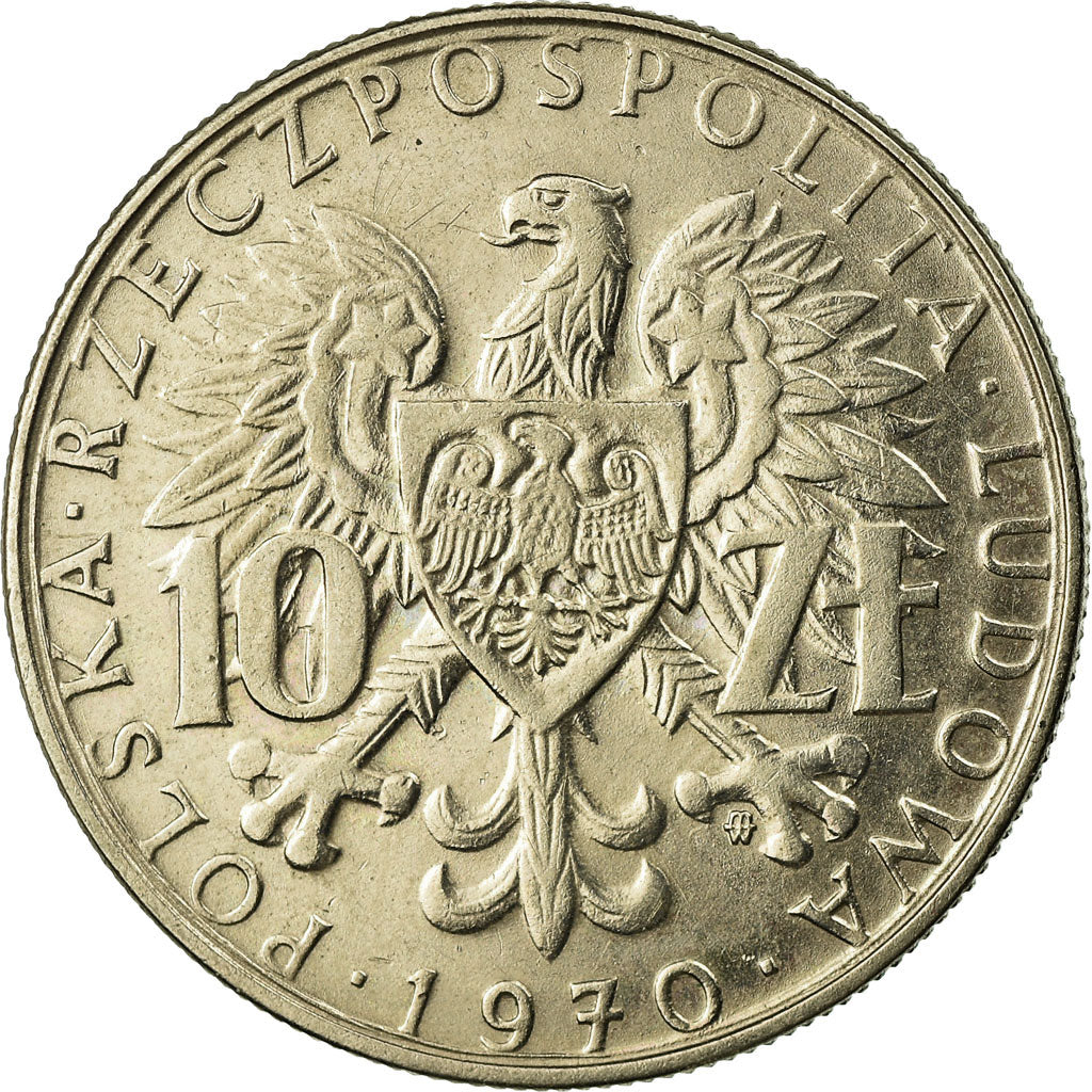 Coin, Poland, 10 Zlotych, 1970, Warsaw, AU(55-58), Copper-nickel, KM:62