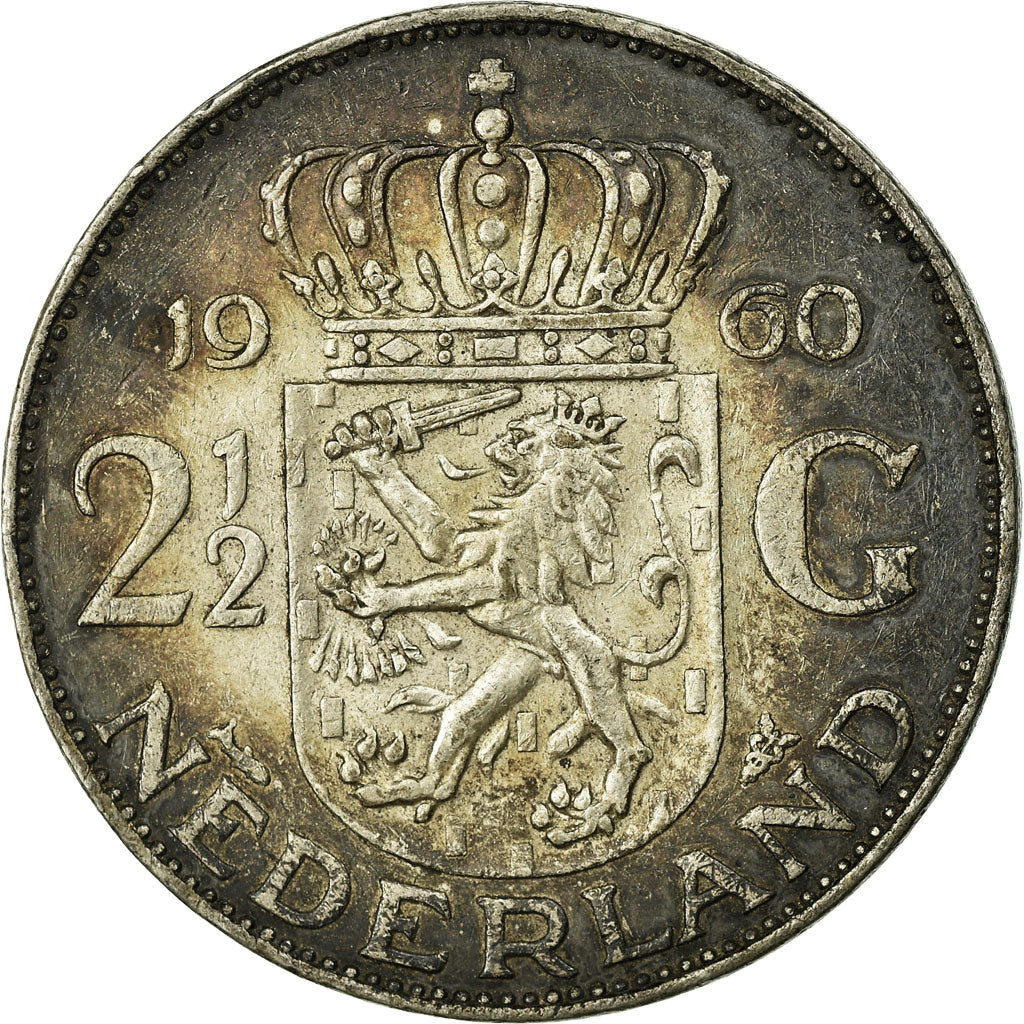 Coin, Netherlands, Juliana, 2-1/2 Gulden, 1960, F(12-15), Silver, KM:185