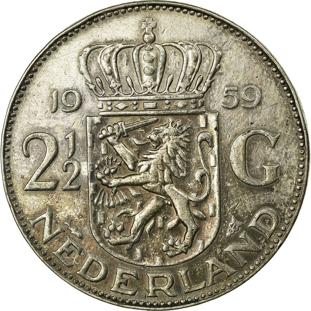 Munten, Nederland, Juliana, 2-1/2 Gulden, 1959, ZF, Zilver, KM:185