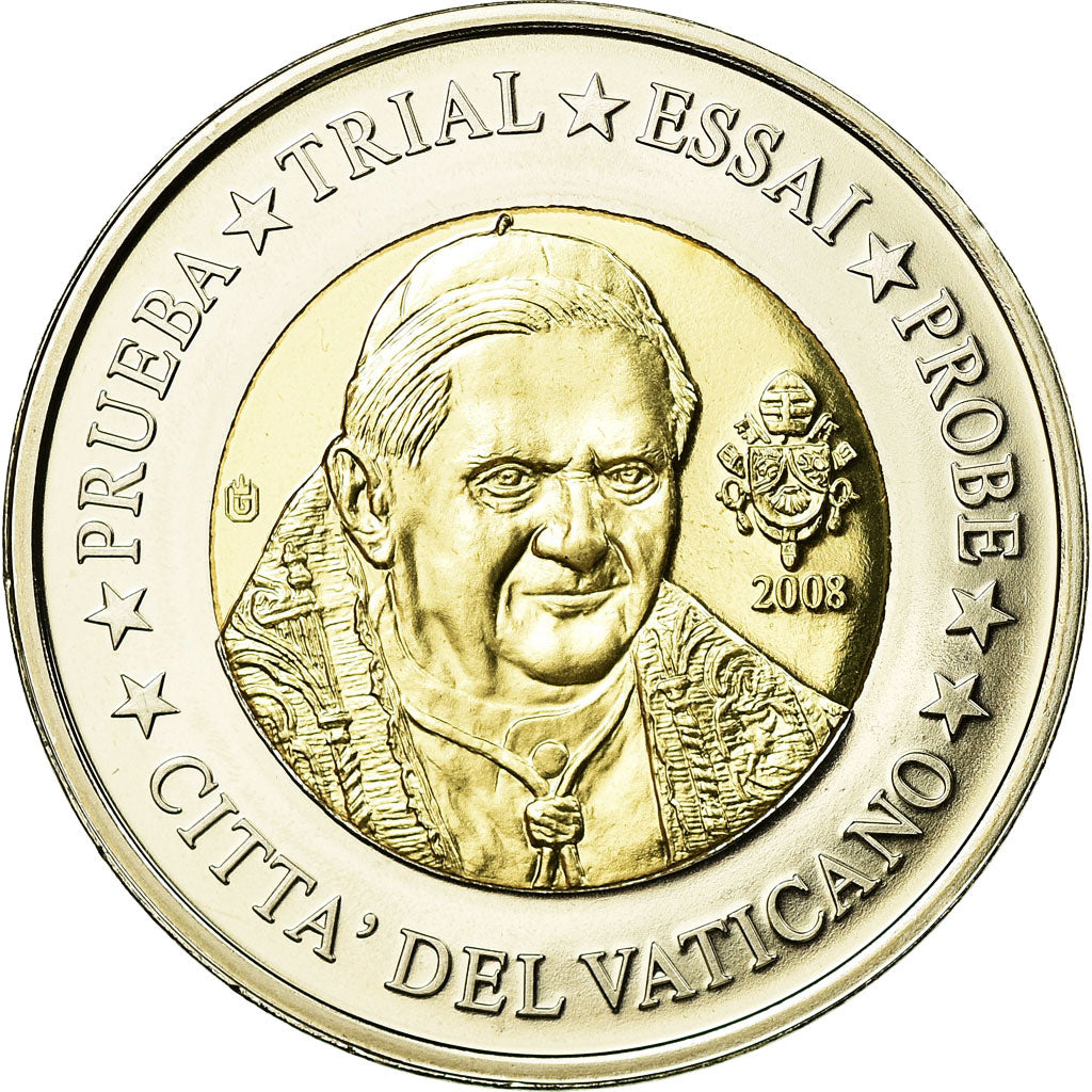 Watykan, Medal, 2 E, Essai-Trial Benoit XVI, 2008, MS(63), Bimetaliczny