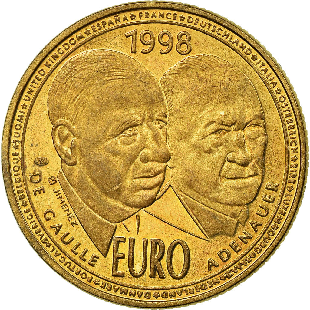 France, Medal, De Gaulle et Adenauer, History, 1998, AU(55-58), Brass