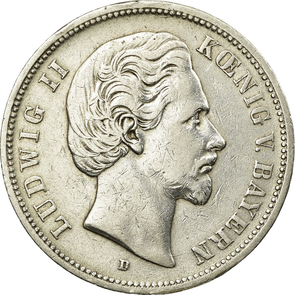 Coin, German States, BAVARIA, Ludwig II, 5 Mark, 1875, Munich, EF(40-45)