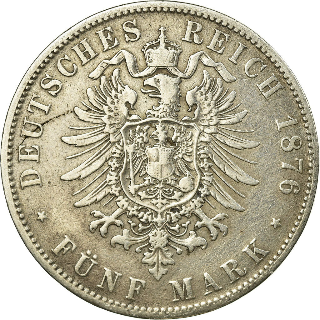Coin, German States, BAVARIA, Ludwig II, 5 Mark, 1876, Munich, EF(40-45)