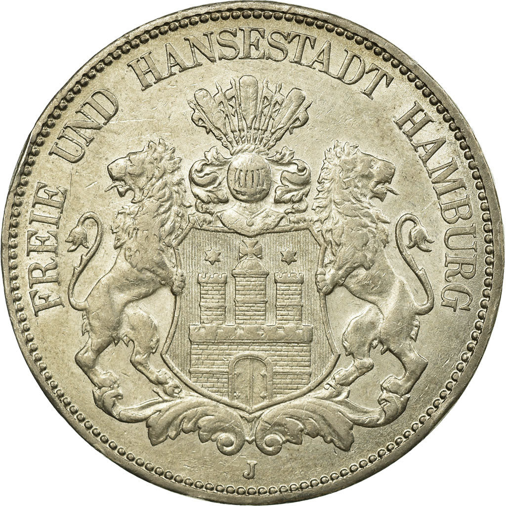 Münze, Deutsch Staaten, HAMBURG, 5 Mark, 1908, Hamburg, VZ, Silber, KM:610